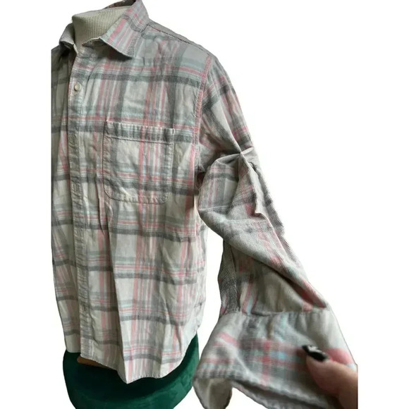 Tommy Bahama men’s flannel button up peach and gray plaid extra large - Picture 3 of 5